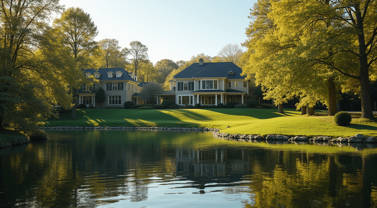 Lakeside homes set among parkland near Cedar Lake