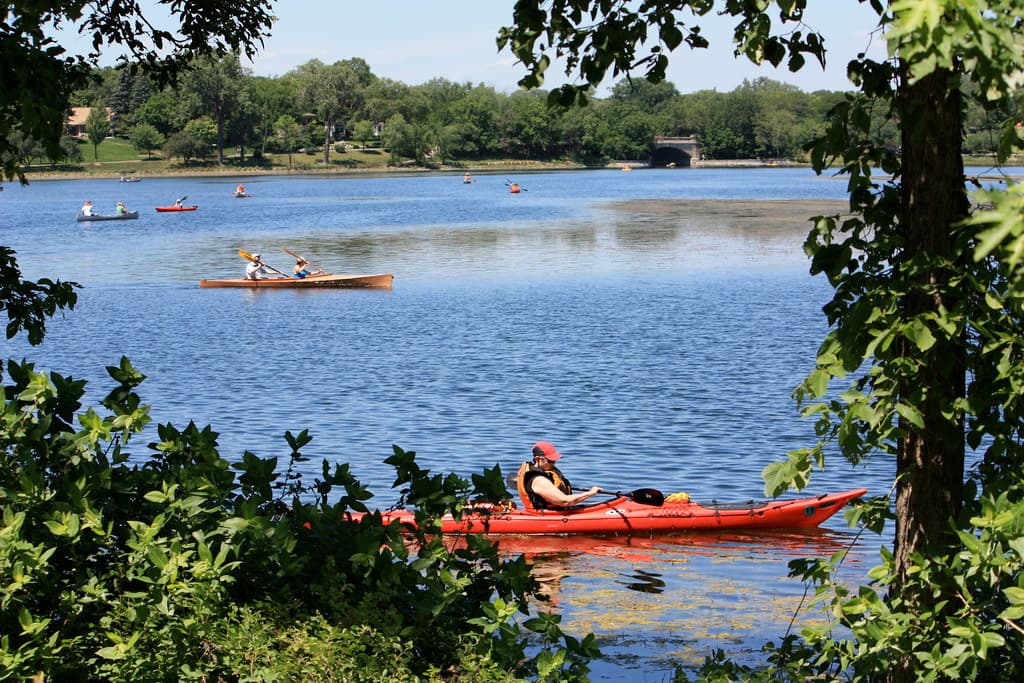 Calm water and shoreline at Lake of the Isles