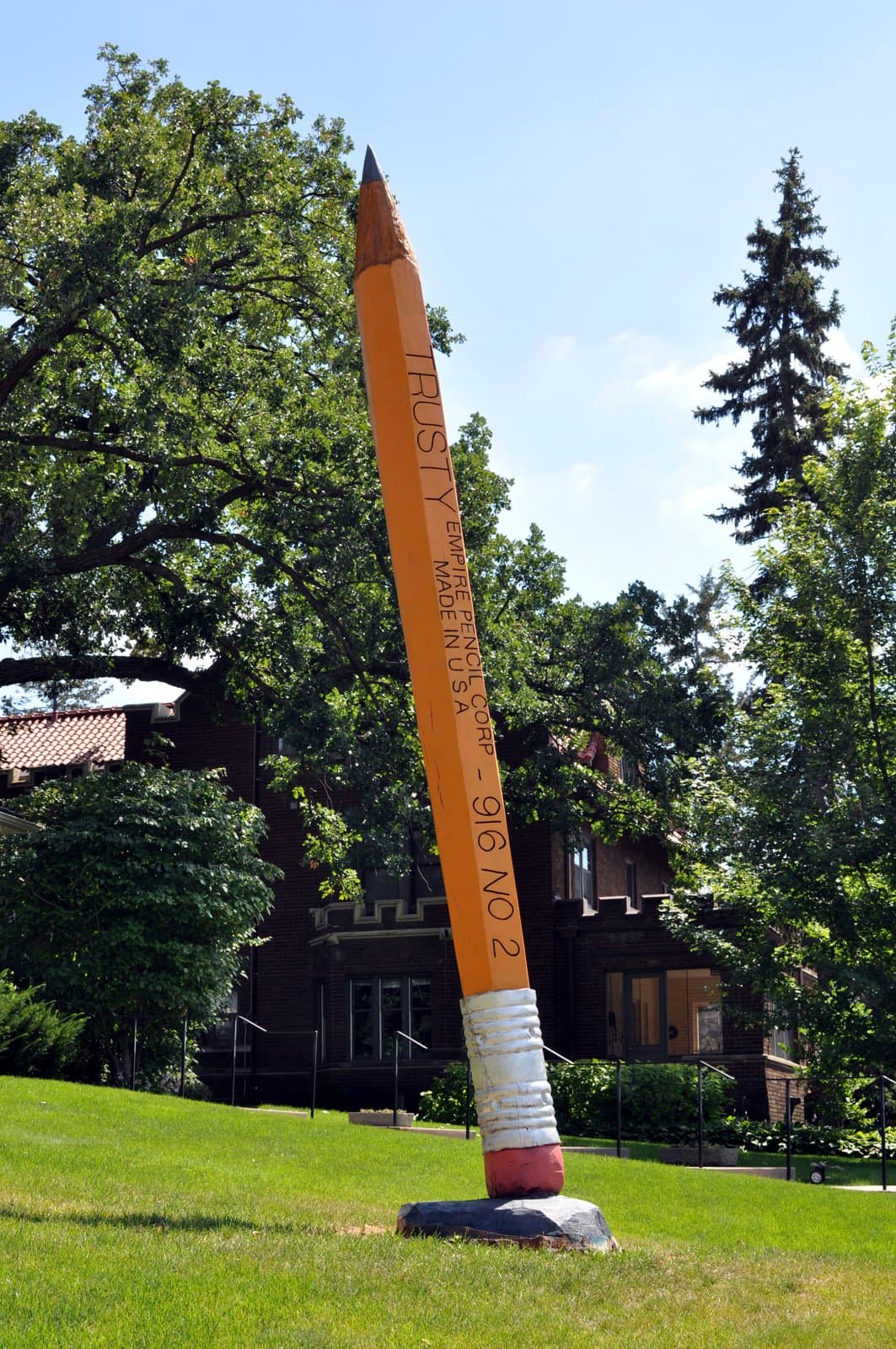 The 20-foot Loti Pencil sculpture at Lake of the Isles in Minneapolis