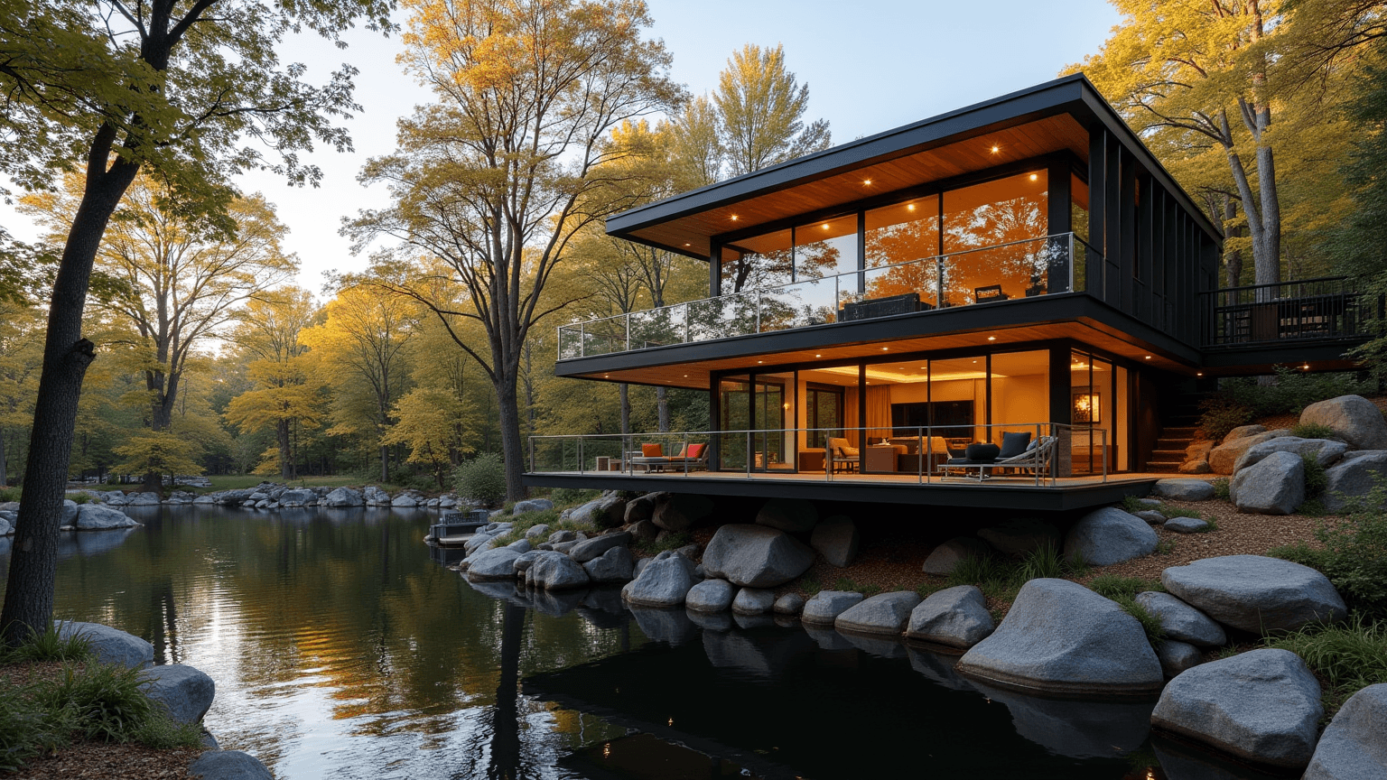 Modern glass house above Cedar Lake (AI illustration)