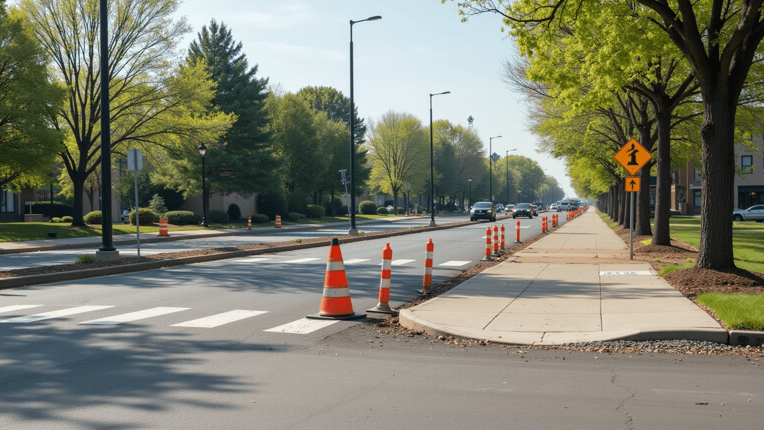 Curb-ramp construction near a Minneapolis parkway (AI illustration)