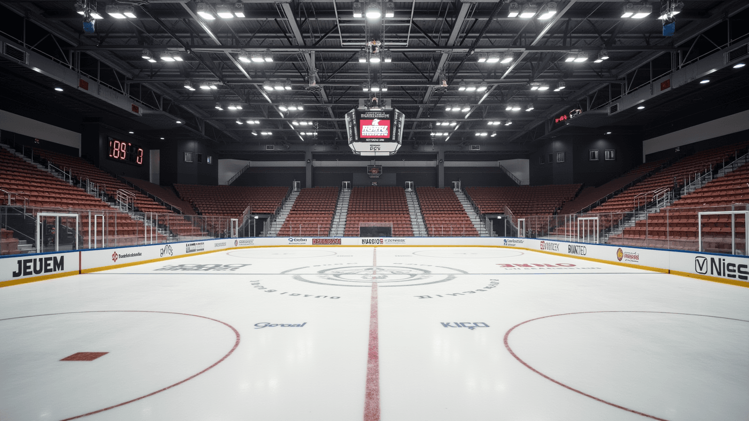 Indoor community ice arena interior (AI illustration)