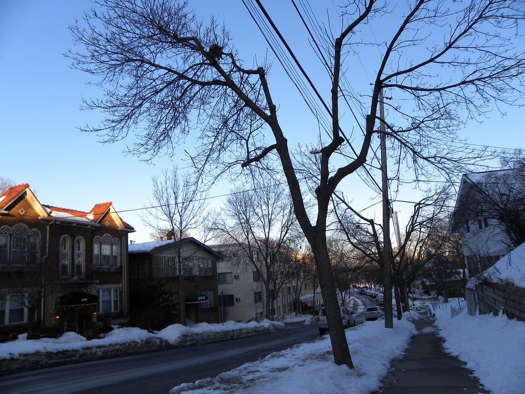 A snowy South Minneapolis residential street in winter