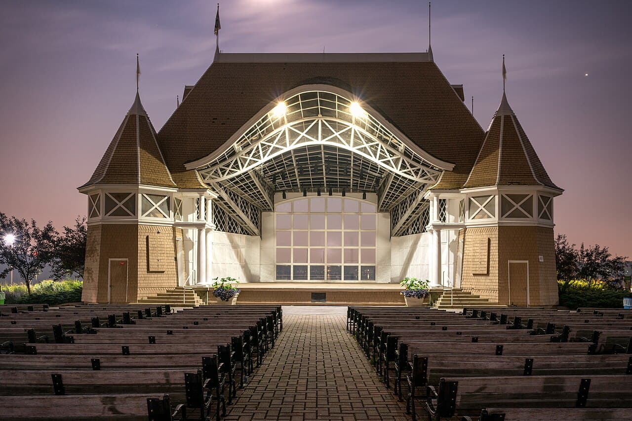 The Lake Harriet Bandshell in Minneapolis at dusk