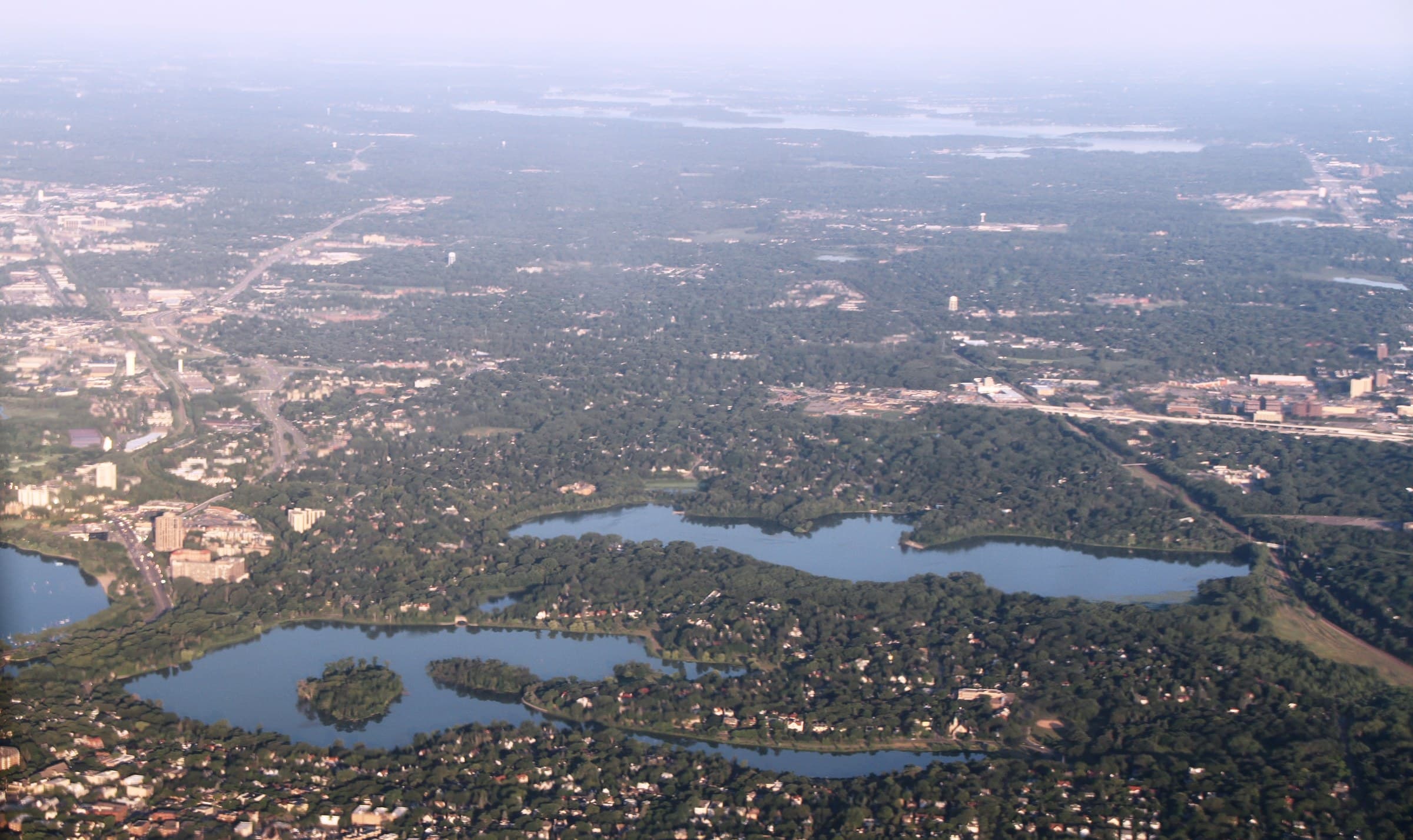 An aerial view of Cedar Lake and the Chain of Lakes