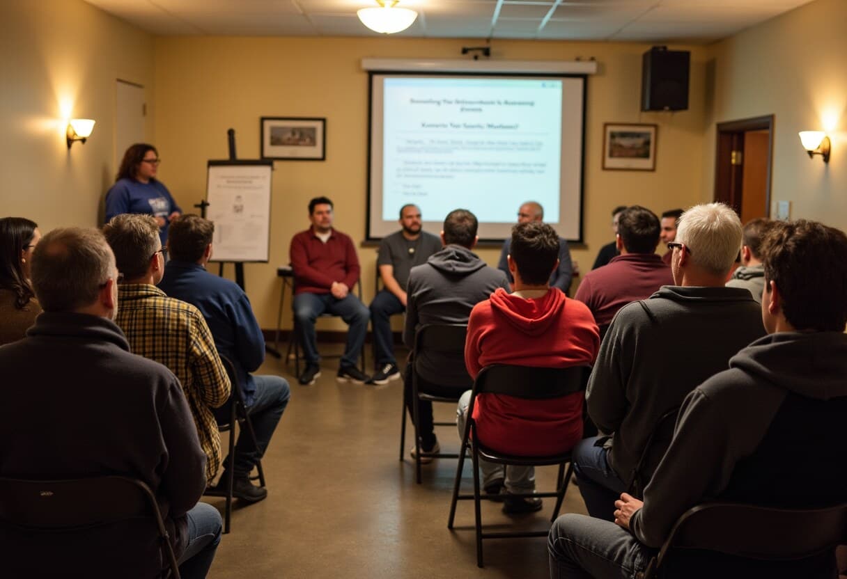 Neighbors at a Lowry Hill East Neighborhood Association community meeting in Minneapolis